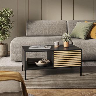 Vicco Mesa De Centro Eliza, Negro/roble, 90 X 50 Cm Con Un Caj&oacute;n Vicco