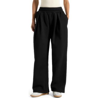 Mani&egrave;re De Voir Fanny Straight Leg Box Pleat Joggers in Black at Nordstrom, Size 10