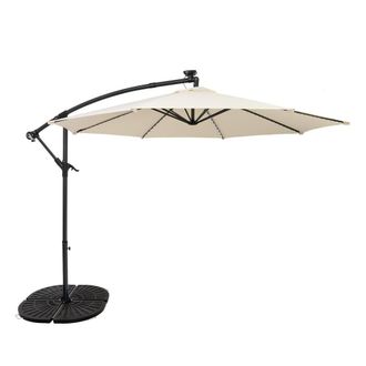 MonsterShop LED Cantilever Parasol 3m With Full Fan Base - Cream in Beige