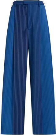 Marni Blauwe Wollen Gestreepte Wijde Pijp Broek - Dames - Wijde Broeken - Blauw - 2XS - Wol - Broeken