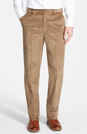 Berle Luxury Italian Corduroy Flat Front Pants in Tan at Nordstrom, Size 32
