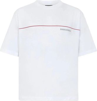 Dsquared2 Losvallend T-shirt van katoenen jersey met streepjesprint - Heren - T-shirts - Wit - L - Katoen - Tops