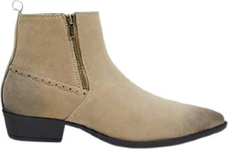 Generic Womens Cuban Heel Western Chelsea boots in stone faux suede with zip Ankle Boots PLUS SIZE (8.5 UK, Stone, numeric_8_point_5)