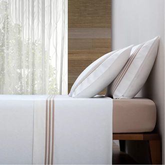 Casa da Laura S&aacute;banas franela 100% algod&oacute;n rayas marr&oacute;n cama 135/140 1 almohada 45