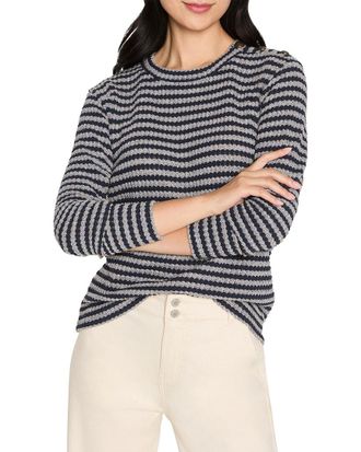 Nic+Zoe Nic+Zoe Petite Texture Stripe Button Shoulder Top