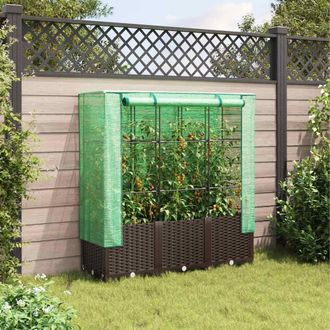Berkfield Home Raised Bed with Greenhouse Cover Rattan Look 120x40x138 cm in Brown | Size: 120 x 40 x 138 cm