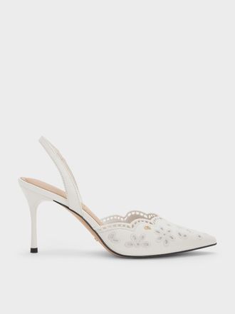 Charles & Keith Leather Embroidered Pointed Slingback Pumps