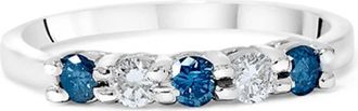 Pompeii3 3/4Ct Blue & White Diamond Five Stone Wedding Ring in White Gold Size Selectable