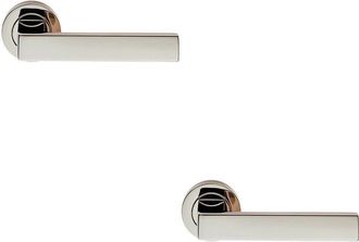 Loops 2x PAIR Straight Square Handle on Round Rose Concealed Fix Polished Nickel