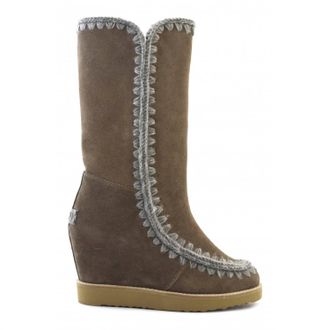 Mou Womens French Toe Wedge Tall Boots In Dark Stone