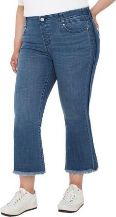 Liverpool L.A. Gia Glider Frayed Side Stripe Pull-On Crop Flare Jeans in Tacoma at Nordstrom Rack, Size 18W