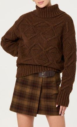 ASTR the Label Janeth Cable Turtleneck Sweater in Brown at Nordstrom Rack, Size X-Small