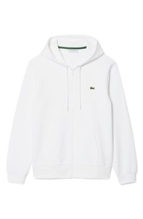 Lacoste Lightweight Cotton Fleece Zip Hoodie in White at Nordstrom, Size 8