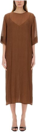 Alysi Creponne Pinstripes Dress - Dames - Casual kleedjes - Bruin - XS - Kleedjes