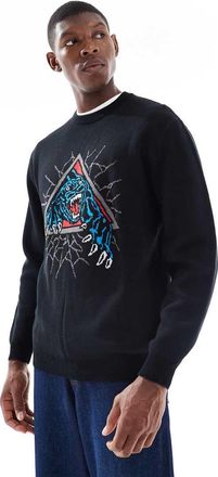 Santa Cruz Maglione lavorato nero regular fit con grafica