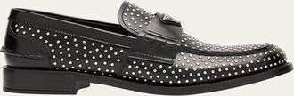 Prada Spazzolato Leather Studded Loafers