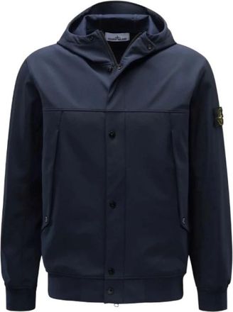 Stone Island Blauwe Soft Shell Hooded Blouson - Heren - Zomerjassen - Blauw - XL - Jassen
