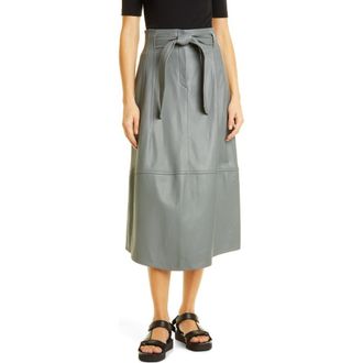 Vince Topstitch Belted Leather Skirt in Sea Stone at Nordstrom Rack, Size 14