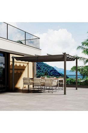 Living and Home 13x10ft Outdoor Retractable Aluminum Patio Pergola with Canopy in Grey
