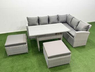 Fimous Rattan Garden Furniture Set Outdoor 8 Seater Patio Dining Corner Sofa in Light Grey