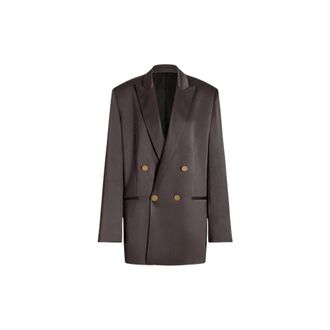 Alberta Ferretti Glanzende satijnen double-breasted jas - Dames - Blazers - Grijs - XL - Satijn - Jassen