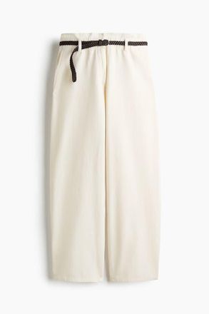H&M Belted Barrel Trousers in Cream at Nordstrom, Size 18