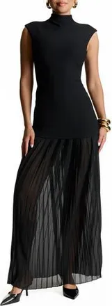 Naked Wardrobe Funnel Neck Mixed Media Maxi Dress in Black at Nordstrom Rack, Size Small
