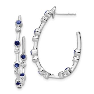 Diamond2Deal 14k White Gold 1/5 ct Lab Grown Diamond and Blue Sapphire Hoop Earrings VS Clarity, D-E Color