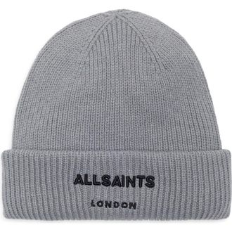 AllSaints Embroidered Logo Cuffed Beanie in March Grey Marl at Nordstrom Rack