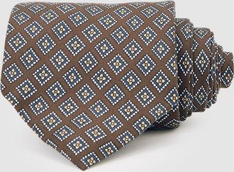Reiss Chocolate & charcoal Silk Floral Medallion-print Tie