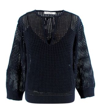 Dior Navy Blue Linen Blend Knitted Tassel Jumper Size XS