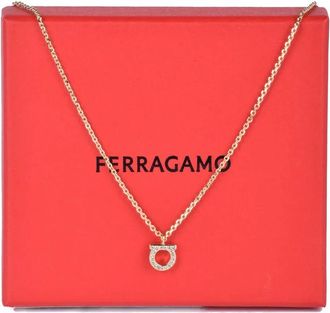Ferragamo Gold-Toned Brass Necklace with Circular Pendant