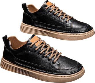 Generic Mens Leather Sneaker Shoes, Popular Labor Shoe Lace Up Flats Shoes Non-Slip Soles Work Shoe Comfortable Walking Trainers Retro Fashion Casual Trainer 