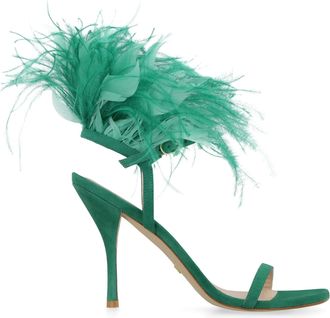 Stuart Weitzman Womens Plume Suede Sandals Green Leather