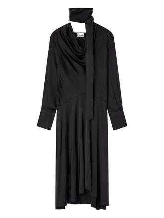 Ganni Midi-jurk met col en sjaal - Zwart