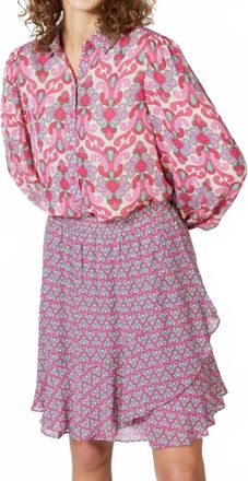 Esqualo Macy Multi Abstract Floral Print Blouse In Pink/jade Green
