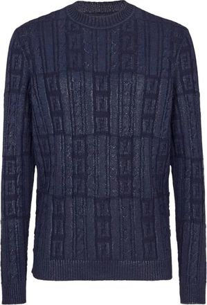 Fendi Blauwe Geribbelde Trui - Heren - Ronde hals truien - Blauw - S - Wol - Truien & Vesten