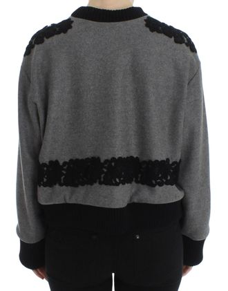 Dolce & Gabbana Womens Gray Black Lace Wool Cashmere Sweater Cotton Clothing