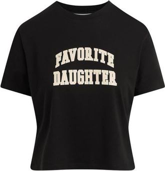 Favorite Daughter The Collegiate Logo Crop Graphic T-Shirt in Black/Pale Pink at Nordstrom, Size X-Large