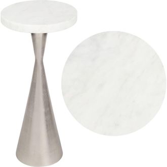 Jonathan Y Designs Ziggy 22 Contemporary Designer Metal Drink Table and Decorative End Table with White Marble Round Top and Cone Pedestal Base in Antique