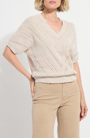 Lyss&eacute; Francesca Pointelle Elbow Sleeve Linen & Cotton Sweater in Ecru/Khaki at Nordstrom, Size X-Small