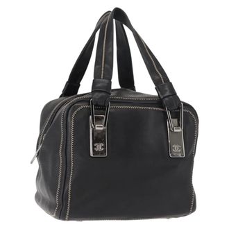 Chanel Cc Bowler Quilted Caviar Black Leather Handbag (Pre-Owned)