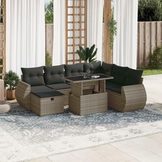 vidaXL Set De Sof&aacute;s De Jard&iacute;n Y Cojines 8 Piezas Rat&aacute;n Sint&eacute;tico Gris Vidaxl