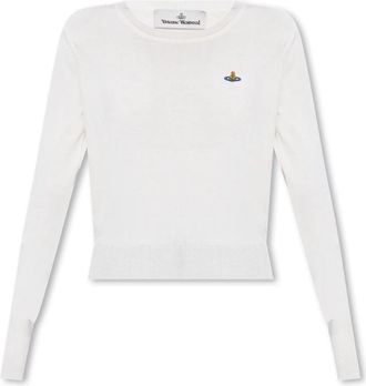 Vivienne Westwood Trui met logo - Dames - Ronde hals truien - Beige - M - Katoen - Truien & Vesten