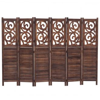 Hhg [nunca Usado] Biombo T568, Separador De Ambientes, Mampara, Protecci&oacute;n Visual, Divisi&oacute;n De Espacios, Con Adornos, Plegable, Madera De Paulownia, 170 X