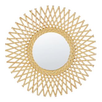 Beliani Beliani - Espejo De Pared De Rat&aacute;n Beige 60 Cm Forma De Sol Boho Sala De Estar Dormitorio Tagolu
