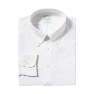 Brooks Brothers Wit Slim Fit Non-Iron Stretch Katoenen Overhemd met Button-Down Kraag - Heren - Zakelijke Overhemden - Wit - S - Katoen - Overhemden