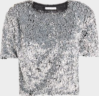 Area Sequined Short-Sleeved T-Shirt
