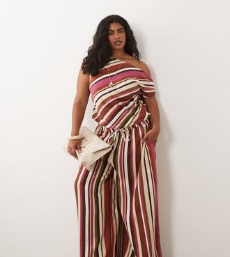 Nobody's Child Elstow - Pantaloni a vita medio alta con spacco e coulisse in vita rosa a righe in coordinato-Multi