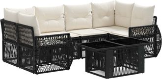 vidaXL Conjunto De Sof&aacute;s De Jard&iacute;n 7 Uds. Negro Y Blanco Crema Vidaxl